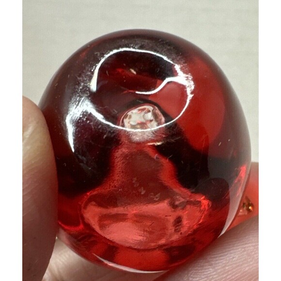 Mini Miniature Apple Fruit Hand Blown Red Art Glass Applied Gold Leaves - Picture 5 of 6